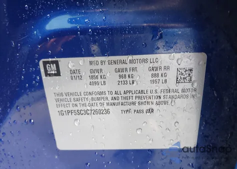 2012 Chevrolet Cruze 1Lt from USA, damaged, VIN 1G1PF5SC3C7260236